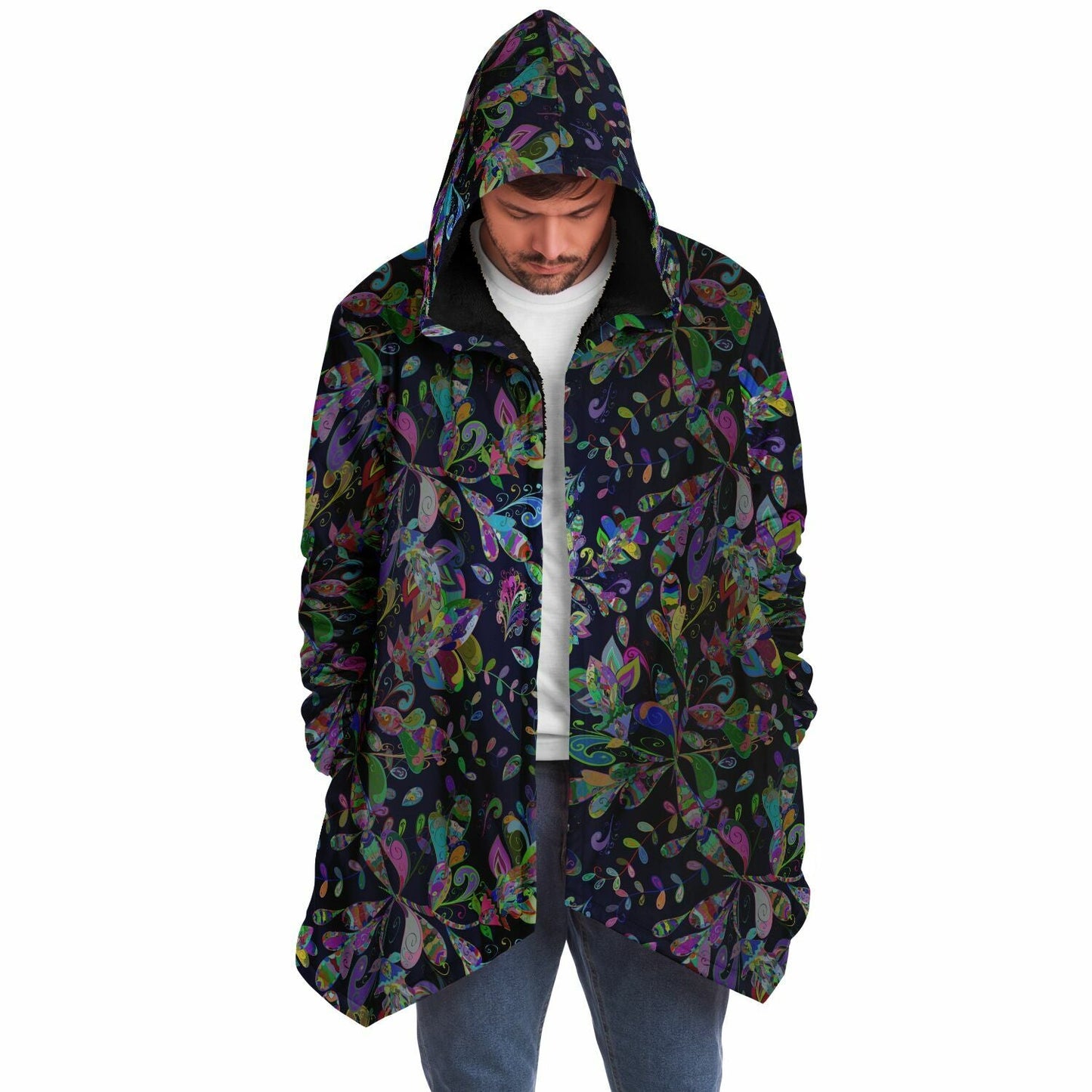 Petal Pop Cuddle Cloak | Unisex Minky Sherpa Lined Hooded Coat | Women and Mens Festival Coat | Mountain Fashion