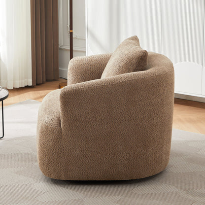 Chenille Upholstered 360° Swivel Chair with Throw Pillow, Dark Brown