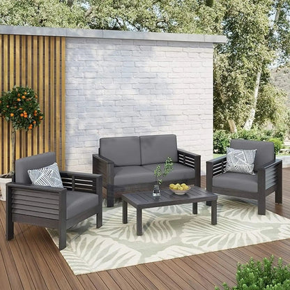 Acacia Wood Loveseat and Coffee Table Set with Cushions