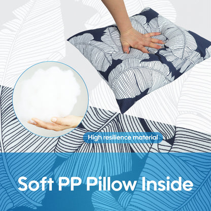 2 Pack Outdoor Throw Pillows, Waterproof & Fade-Resistant (18x18 Inch, Blue Leaf)