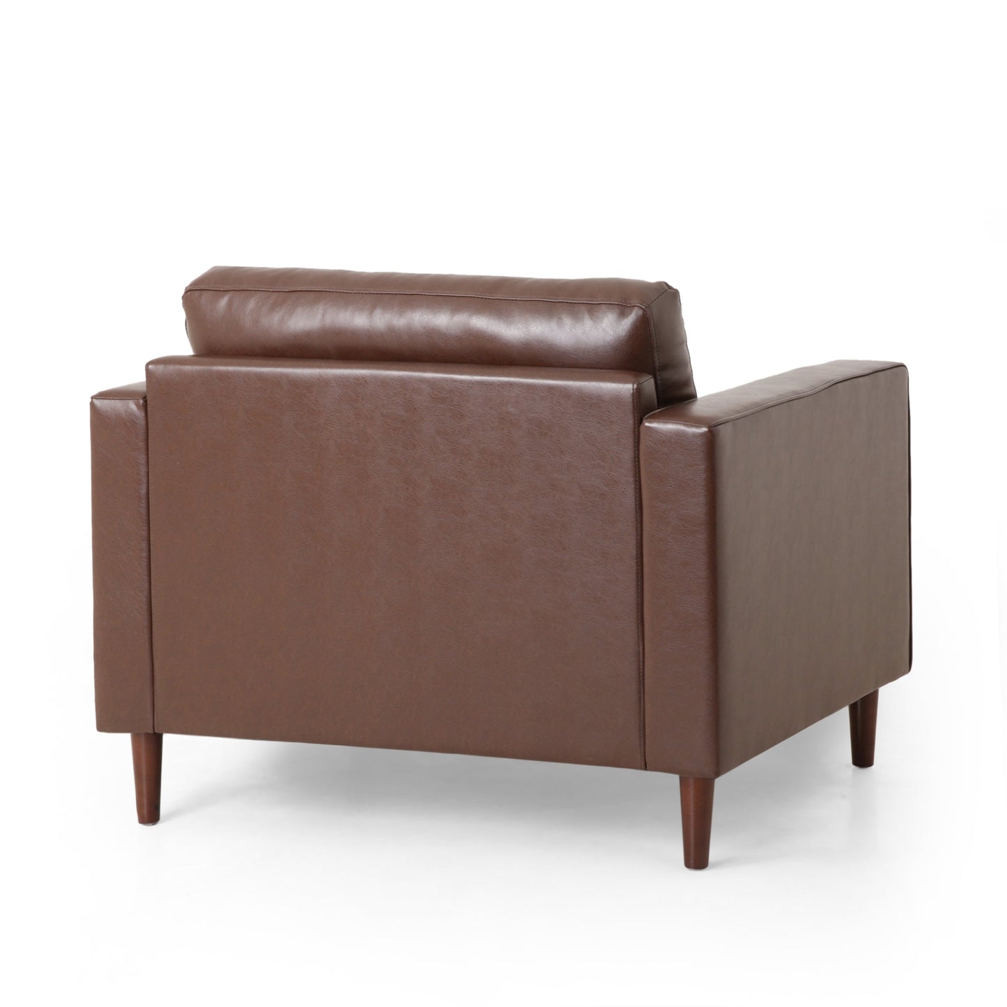 Sophisticated Club Chair with Dark Brown Faux Leather and Birch Wood