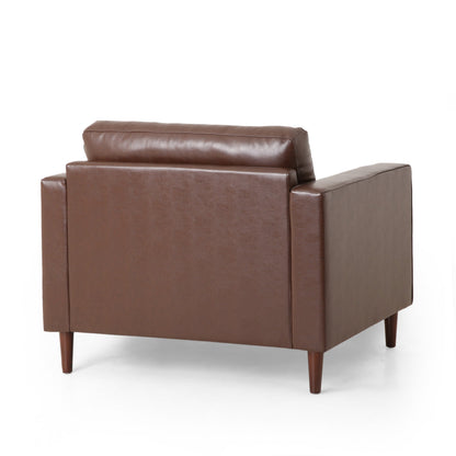 Sophisticated Club Chair with Dark Brown Faux Leather and Birch Wood
