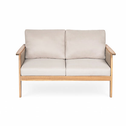 Outdoor 4pc Acacia Wood and Rope Sectional Patio Sofa Set
