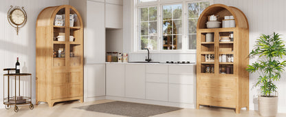 K&K 71' Tall Arched Kitchen Pantry Cabinet with Adjustable Shelves