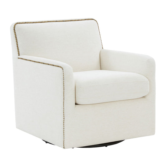 Tolland Swivel Accent Chair With Antique Brass Nailhead Trim - Cream
