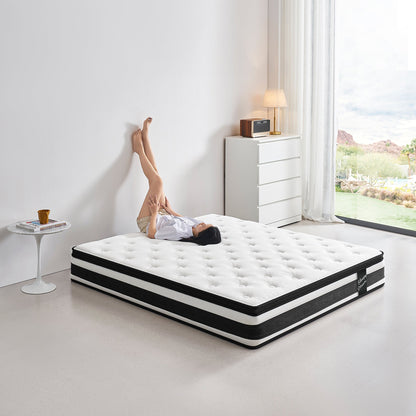 Full Size Hybrid Mattress Breathable Cool Knitted Fabric Cover Soft Memory Foam Individual Pocket Spring CetriPUR-US