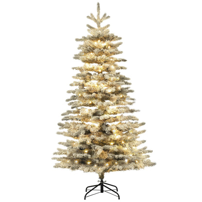 6.5 Ft Pre-Lit Snow Flocked Mountain Pine Artificial Christmas Tree