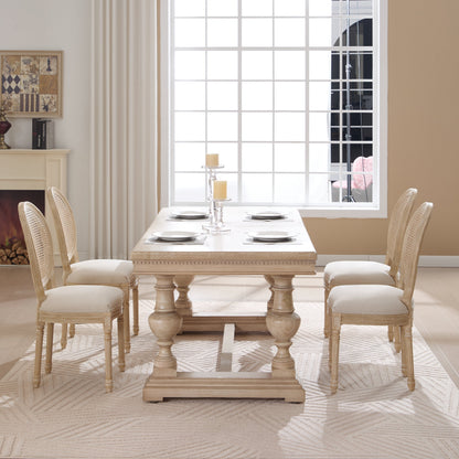 French Country Dining Chairs Set of 2 Upholstered with Rattan Back