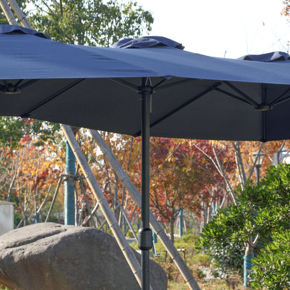 14.8 Ft Double Sided Outdoor Umbrella Rectangular Large with Crank (Navy Blue)