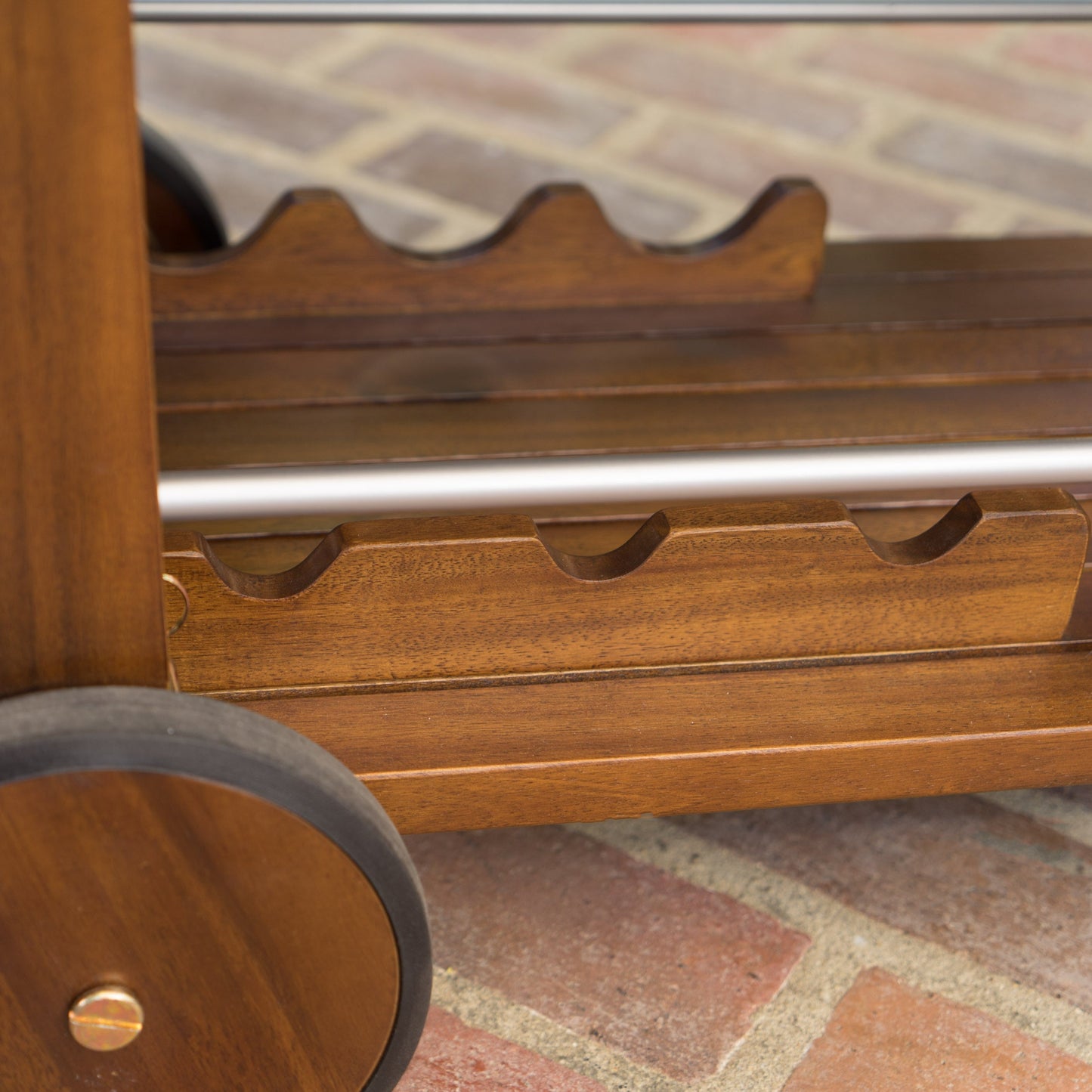 Wood and Aluminum Bar Cart with 2 Shelves, Oak and Silver