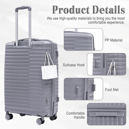 4-Piece PP Spinner Wheel Luggage Set with Cosmetic Case, Light Gray