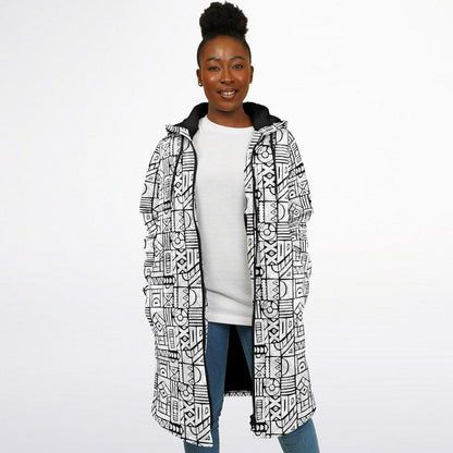 Zentangle Cuddle Coat | Unisex Minky Sherpa Lined Coat with Hood, Zipper and Pockets | Women and Mens Festival Coat | Mountain Fashion