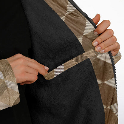 Gold Cube Cuddle Coat | Unisex Minky Sherpa Lined Coat with Hood, Zipper and Pockets | Women and Mens Festival Coat | Mountain Fashion