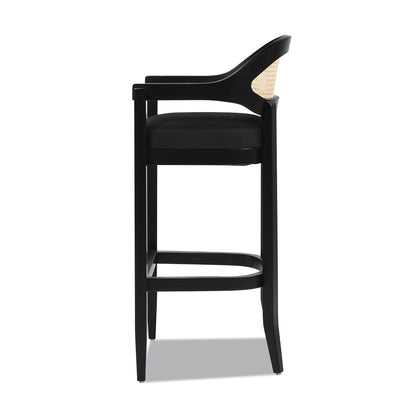 Americana Mid-Century Modern 30.5' Cane Back Bar Stool, Jet Black