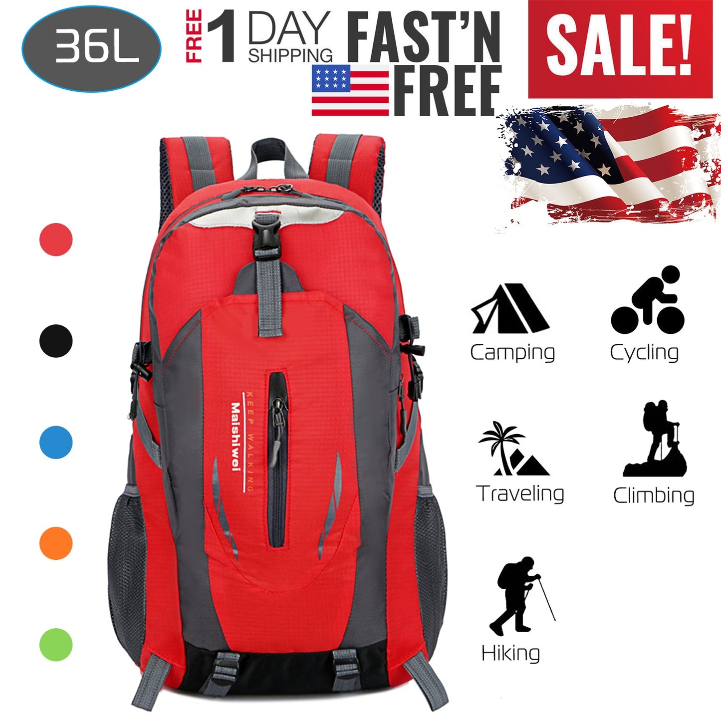 36L Outdoor Backpack Waterproof Daypack Travel Knapsack