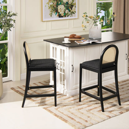 Arlin Upholstered Stool with Curved Back and Footrest - Set of 2