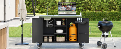 K&K 55.5" Outdoor Kitchen Island with Sink