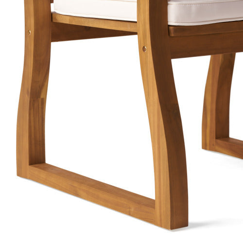 7 Pieces Acacia Wood Outdoor Dining Set with Cream Cushions