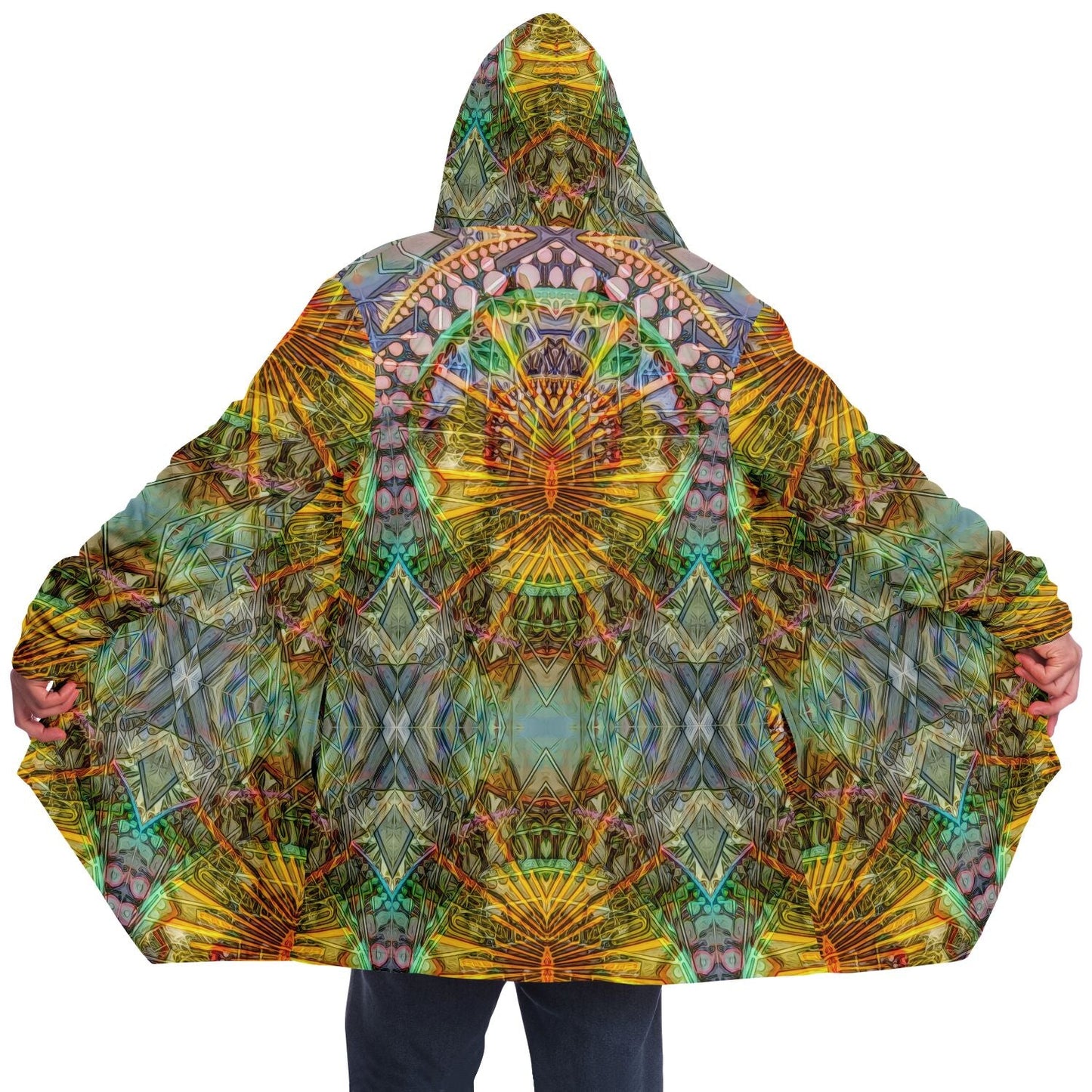 Lotus Guardian Cuddle Cloak | Unisex Minky Sherpa Hooded Coat | Women and Mens Festival Coat | Mountain Fashion
