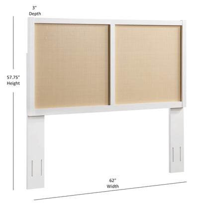 Barkley Cane and Solid Wood Headboard in White with Adjustable Height for Queen/Full Beds