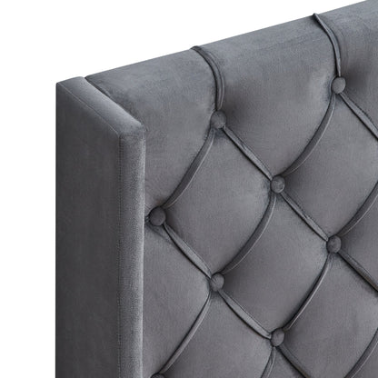 Velvet Button Tufted Upholstered Bed with Wings Design - Queen
