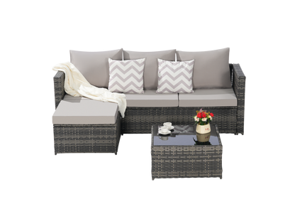 2 Pieces Patio Furniture Set with Woven Sectional and Ottoman