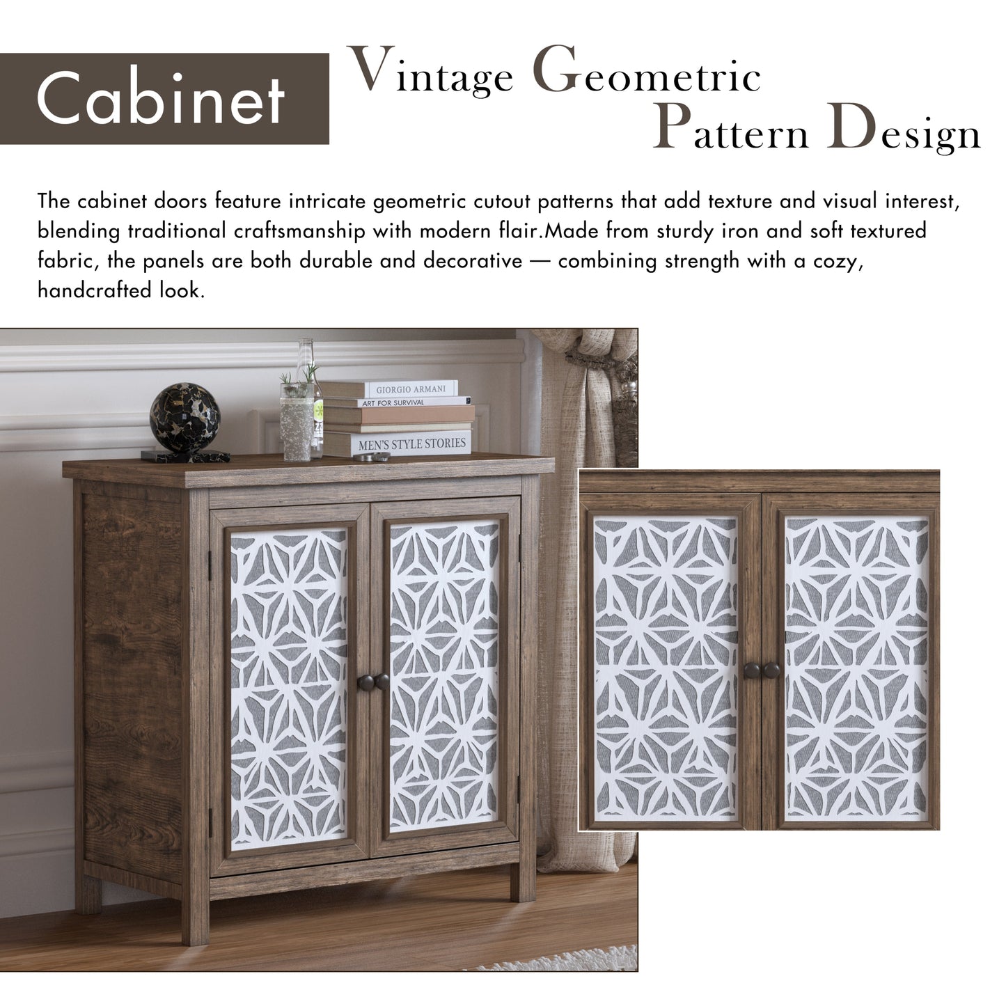 Rustic Natural Aged Brown Solid Wood Transitional Storage Cabinet – 31.89'