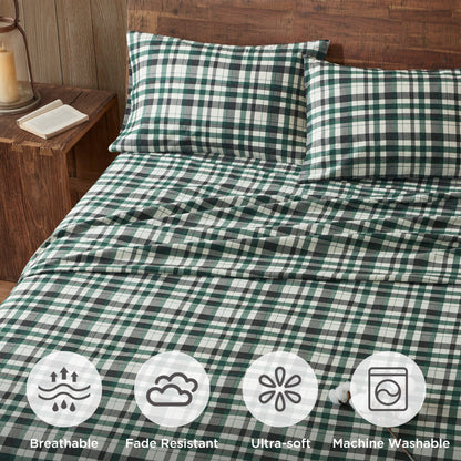 4 Pieces Queen 100% Cotton Flannel Printed Sheet Set Finton