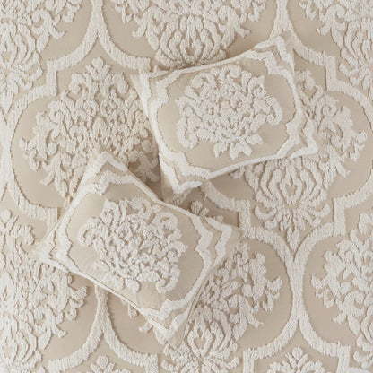 King/Cal King 3 Piece Tufted Cotton Chenille Damask Duvet Cover Set