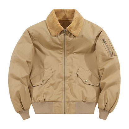Men's American-style Fleece-lined Warm Pure Cotton Washed Jacket