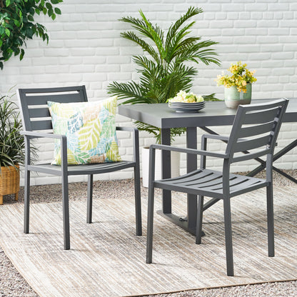 Outdoor Modern Aluminum Dining Chair (Set of 2), Gun Metal Gray
