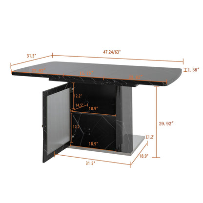 Modern Rectangle Dining Table With Stretchable Top, Storage Cabinet