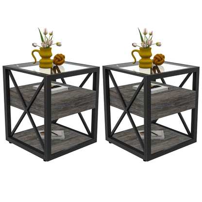 Set of 2 Modern End Tables with Drawer - Nightstand
