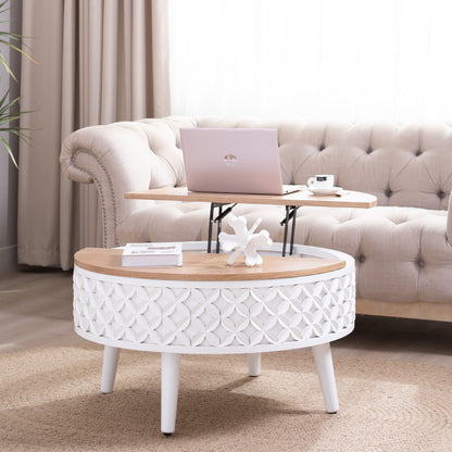 Round Coffee Table with Lift-Top Storage