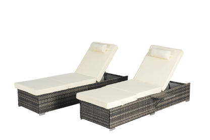 Outdoor Chaise Lounge Chair Set of 2 with Storage and Cushions