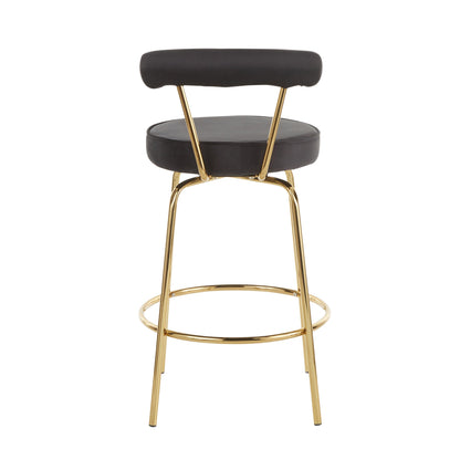 Rhonda Glam Counter Stool in Gold Metal and Black Velvet - Set of 2