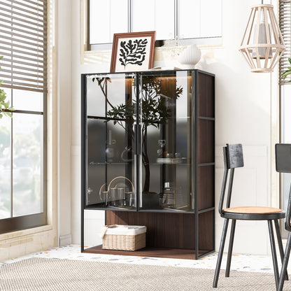 Modern Minimalist 51.2" Tall Lighted Display Cabinet with Tempered Glass
