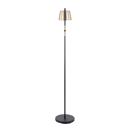 Metric Industrial Floor Lamp in Black and Antique Brass