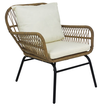 6PCS Outdoor Patio Balcony Natural Color Wicker Sofa Chair Set with Beige Cushion,Round Tempered Glass Table