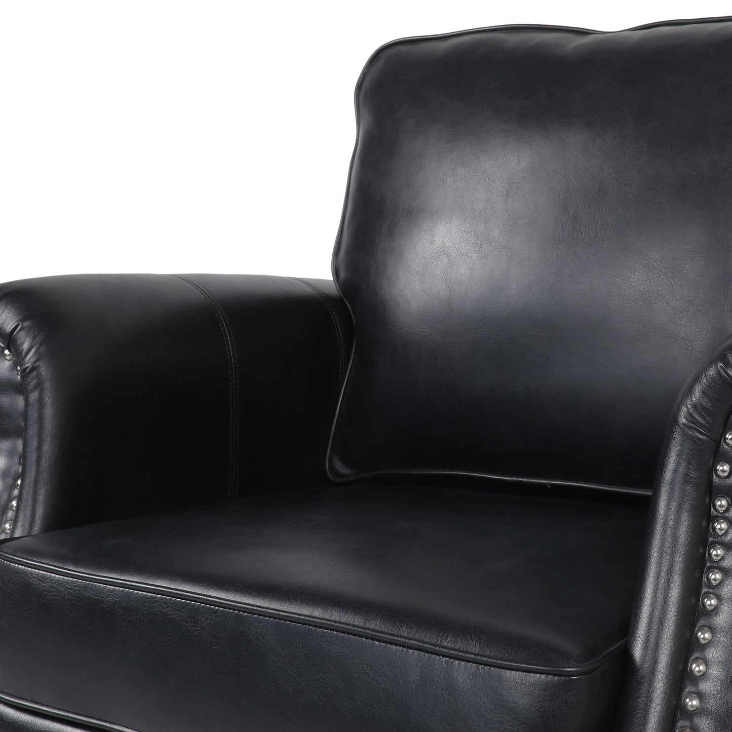 Contemporary Black PU Club Chair with Nailhead Trim and Rolled Armrests