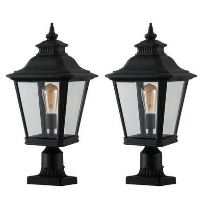 21' Outdoor Post Lantern Light 2-Pack – Vintage Black Metal & Clear Glass