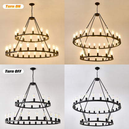 52 Inch Black Wagon Wheel Chandelier, 36-Lights