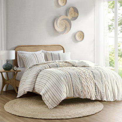 Full/Queen Cotton Printed Duvet Cover Set with Chenille