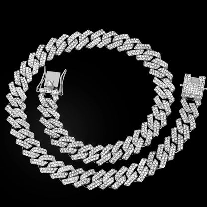 20-Inch Double-Drain Cuban Chain Unisex, Ice-Frozen Edition Sparkling Diamond Shaped Necklace Jewelry.