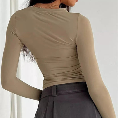 Solid Slim Fit Casual Women Long Sleeve T Shirt Spring Autumn Y2k Streetwear.