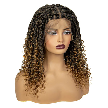 Short Boho Knotless Braids Bob Wig with Curly Ends | Full Lace