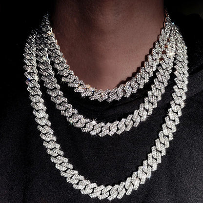 20-Inch Double-Drain Cuban Chain Unisex, Ice-Frozen Edition Sparkling Diamond Shaped Necklace Jewelry.