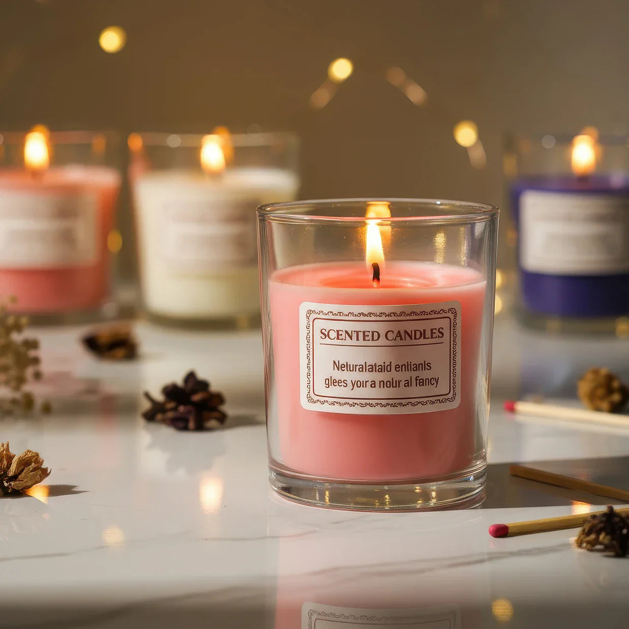 Scented Glass Jar Candle, Handmade Soy Wax – Smokeless Aromatherapy Candle.