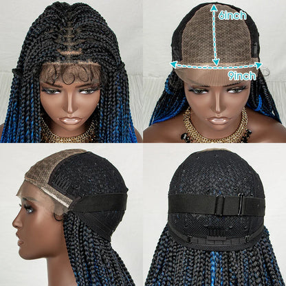 36" Water Wave Braided Wig | Lace Front | Baby Hair | Long Braids
