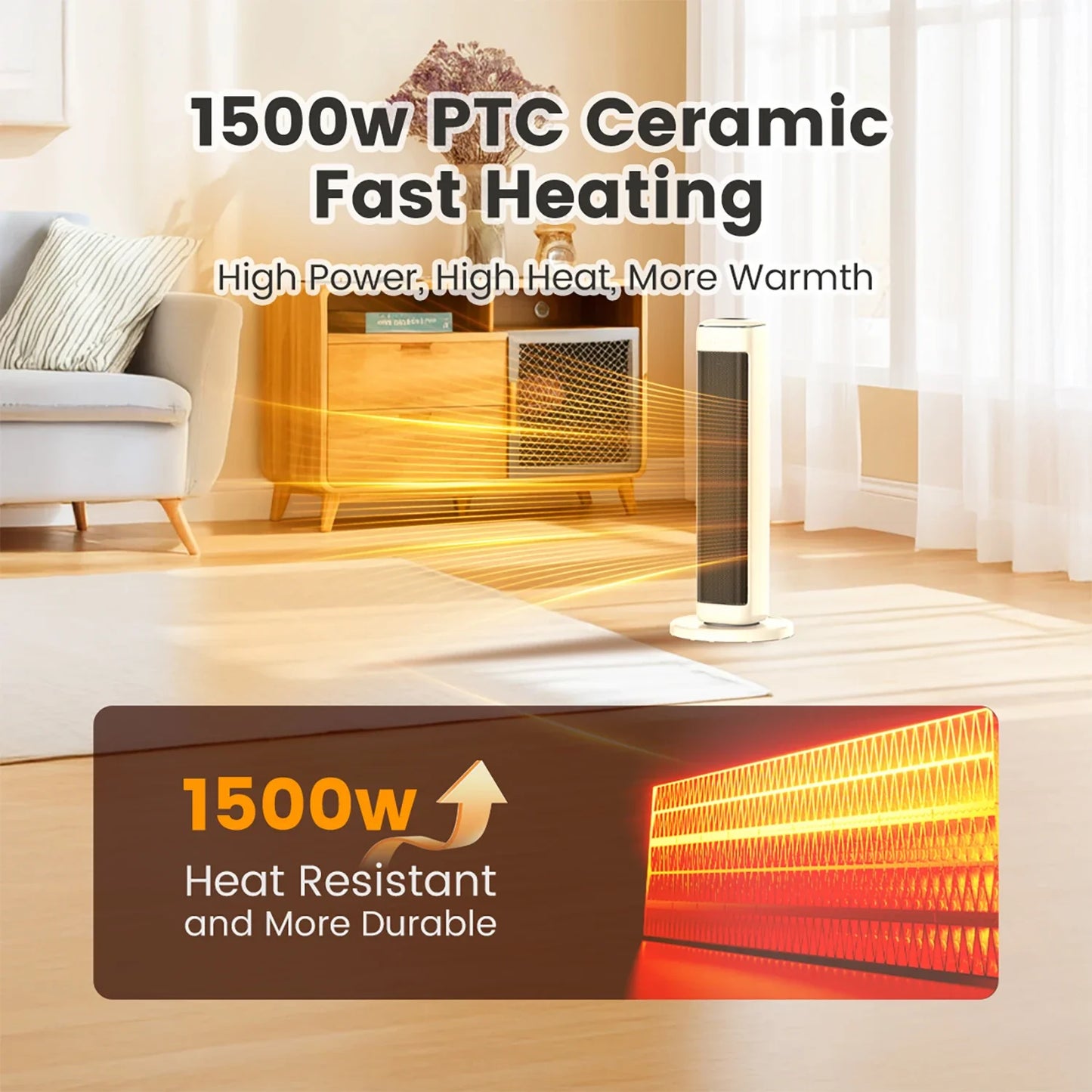 25" Space Heater for Indoor Use, Electric Heater with Thermostat.